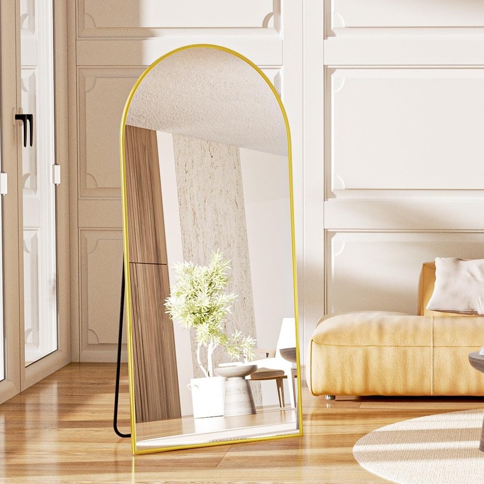 71" x 30" Arch Floor Mirror with Stand, Aluminum Alloy Frame Full Body