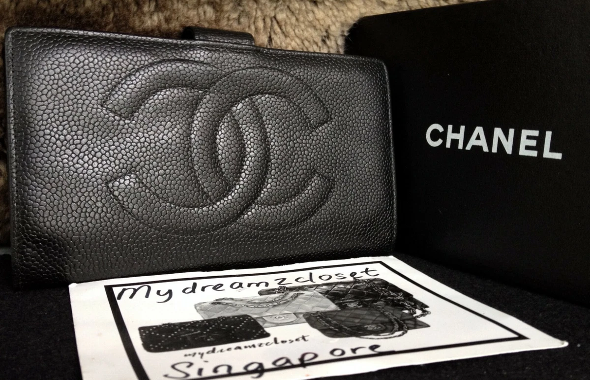 CHANEL Classic Black Caviar Leather Big CC Bi Fold Long Wallet  Card/Bill/Coin