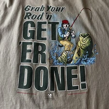 Vintage Big Dog Tshirt Mens "Grab Your Rod Get ‘Er Done" 5XL Green Fishing Funny