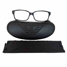 Emporio Armani Italy Mens Eyeglass Frames Matte Black Silver Cloth Zip Case Worn