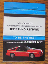 1986 CHRYSLER LASER CAR MATCHBOOK COVER: OUTLOOK, SASKATCHEWAN MATCHCOVER -B5