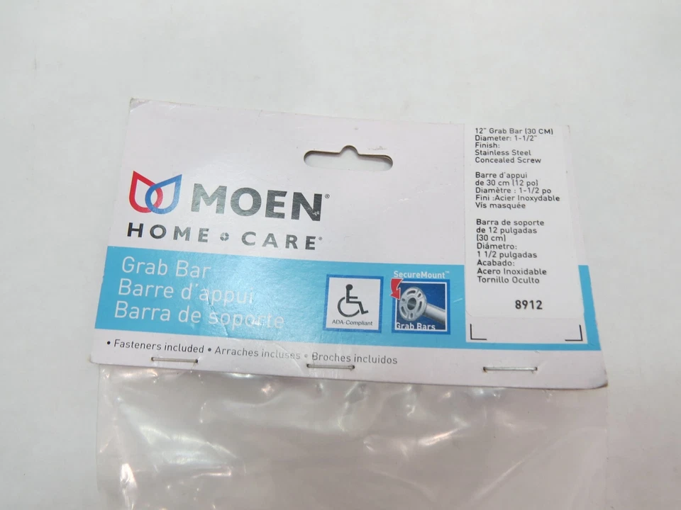 Barra de agarre de baño de acero inoxidable de 12 pulgadas de seguridad para baño Moen 8912 (I2E676C) Foto 3 de 4