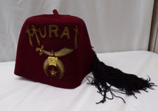 Vintage Masonic Shriner's Fez Hat Masonry Murat Tassel  Pin Sword 6 7/8