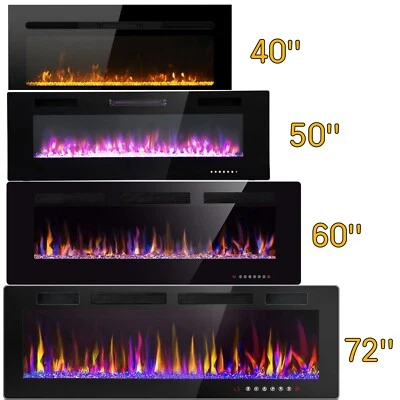 Electric Fireplace 42'' 50'' 72'' Wall Mounted Recessed Fireplace Heater