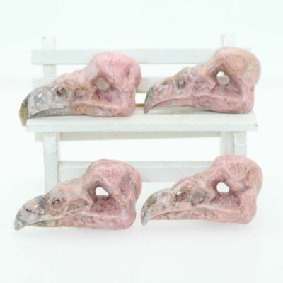 2.3'' PEACH BLOSSOM JADE Carved Raven Crow Crystal Skull Pendant Healing 1PC
