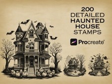 Halloween Haunted House  Bat Procreate Stamps  Spooky Digital Brushes for Proc
