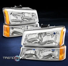 For 2003-2006 Chevy Silverado Avalanche Headlights Headlamps+Bumper Chrome/Amber