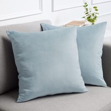 Velvet Throw Pillow Covers 18x18 Set of 2 Soft Light Blue Square Washable, Bx12
