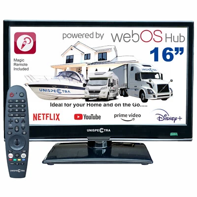 Unispectra® Smart TV 16" (webOS), Magic Remote TV 12V per Camper, Camion, Barca