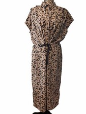 REI Cooperative Gray Leaf Print Midi Shirt Dress Women’s Size Large Pockets