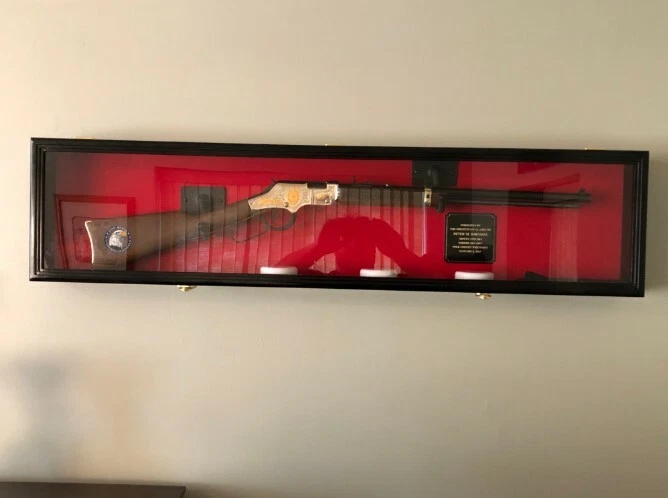 Gun Display Case Cabinet Rifle Black Solid Wood Shotgun USA Frame Shadow Box 44" - Image 2 of 4