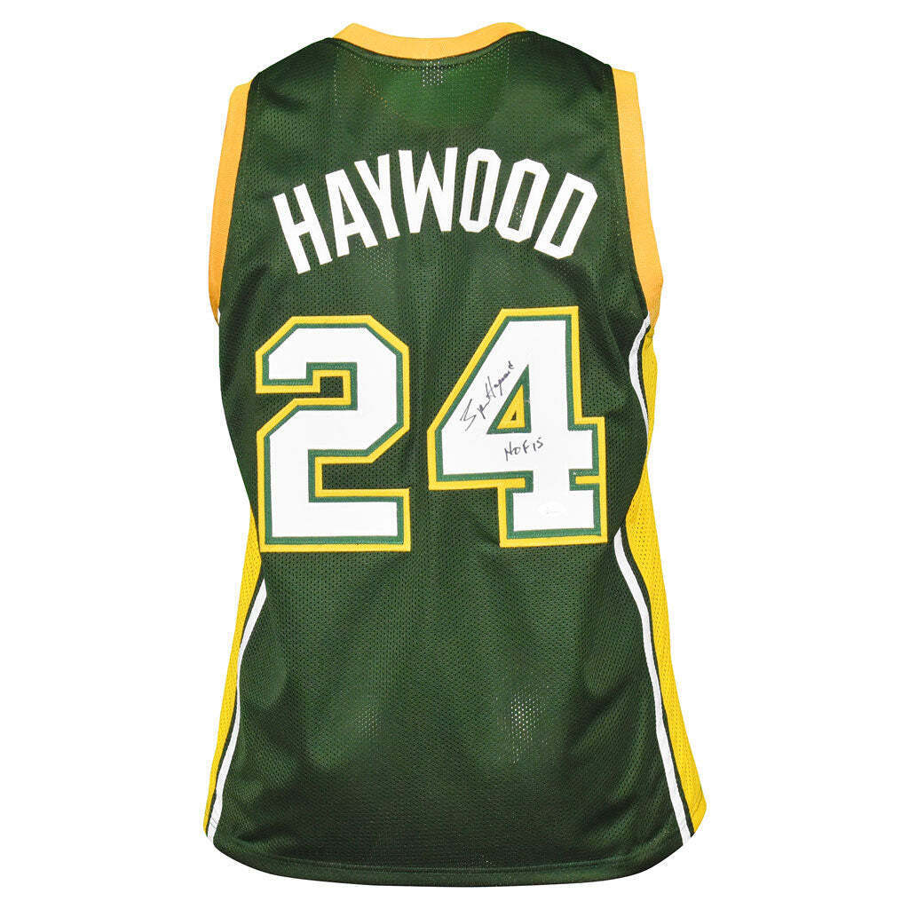 Spencer Haywood Autographed Signed HOF 15 Inscription Seattle Green Basketball Jersey (JSA)