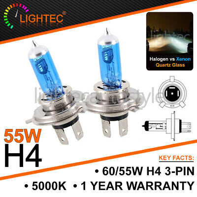 2x lightec H4 55 W 5000K Hid Xenon Super Blanc Halogène Ampoules 12 V Plasma Mise à niveau