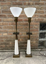 Tommi Parzinger Stiffel Brass and Porcelain White Table Lamp Mid Century 1960s