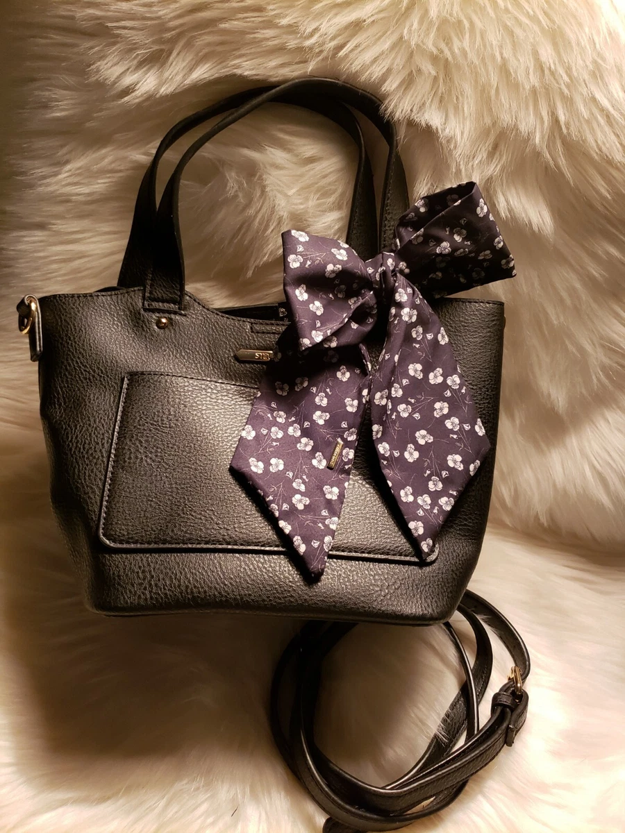 Steve Madden Small Black Vegan Leather Handbag With Floral Bow And Inside  Lining