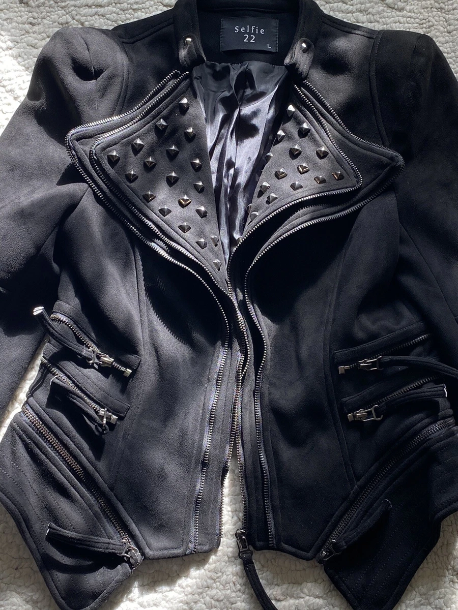 Selfie 22 Black Studded Zipper Detail Jacket Women s Size L