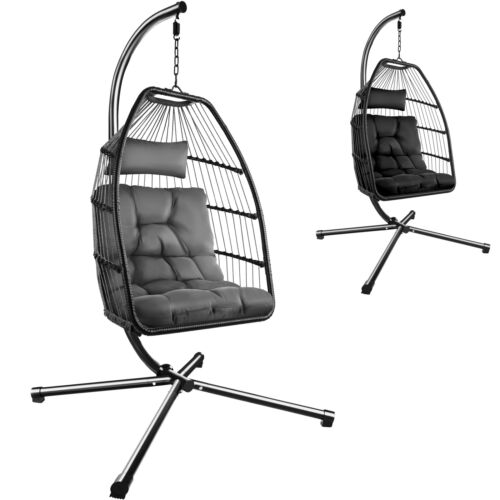 Rattan Hängesessel mit Gestell Kissen Schaukel Sessel Möbel bis 160kg belastbar - Bild 1 von 25