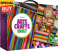 Arts and Crafts Vault - Craft Supplies Kit in a Box for Kids Ages 4 5 6 7 8 9 10