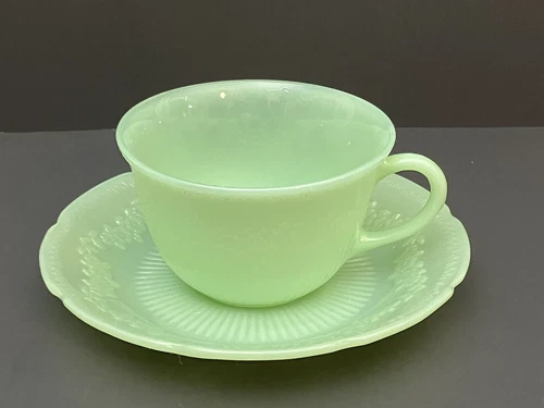 Fire King Jadite Alice Pattern Cup & Saucer