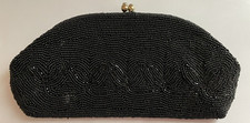 1950's Vintage Handmade Beaded Black Clutch Evening Bag Purse Made in Japan