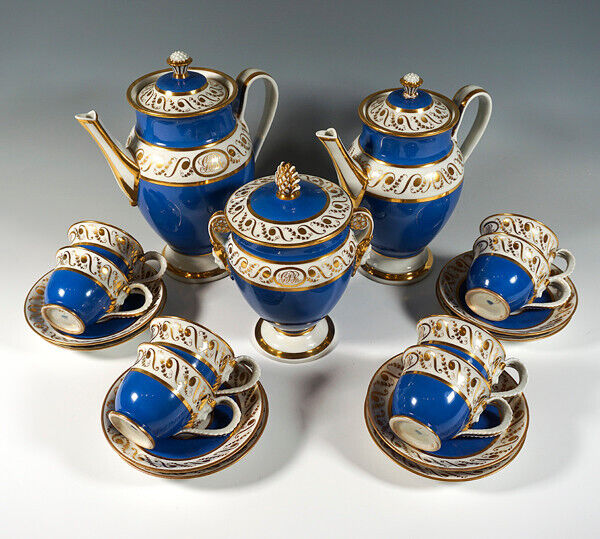 Old Vienna Coffee Service 19 Pieces 8 People Prussian Blue Ground Vienna Um 1825 Old Vienna Coffee Service 19 Pieces 8 People Prussian Blue Ground Vienna Um 1825