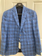 JACK VICTOR Plaid Wool Silk linen Regular Fit Sport Coat In blue