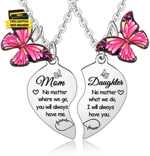 2Pcs Mother Daughter Heart Matching Pendant Necklaces Set - I Love You Gifts for
