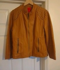 V Cristina faux leather tan jacket with studded shoulders and pockets - size L