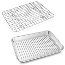 Baking Oven Pan with Wire Rack Stainless Steel Baking Oven Sheet Tray Bacon P...