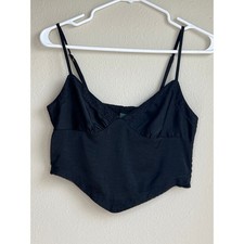 Wild Fable Black Satin Lace Trim Corset Style Camisole Crop Top Size Small