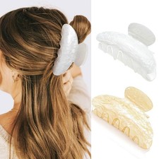 Acrylic Claw Clips Medium Nonslip Hair Accessory Fits Thick Hair White Beige