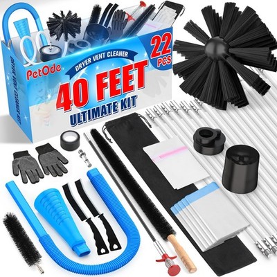 PetOde 22-piece 40-Feet Dryer Vent Cleaner Kit, Dryer Vent Cleaning Kit Lint ...