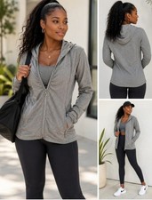 Athleta Gray Performance Hoodie Size Small 2-Way Zip Zip Pockets EUC