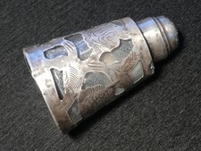 SUPER ANTIK SALZ PFEFFER STREUER STERLING SILBER GLAS HANDARBEIT MEXICO FLORAL