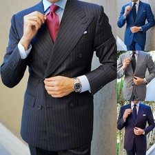Business Men Suits 2pcs Sets Slim Fit Double Breasted Wedding Peak Lapel Tuxedos