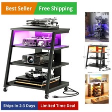 Supporto multimediale AV a 4 livelli con ruote, supporti stereo, ripiano console multimediale con po...