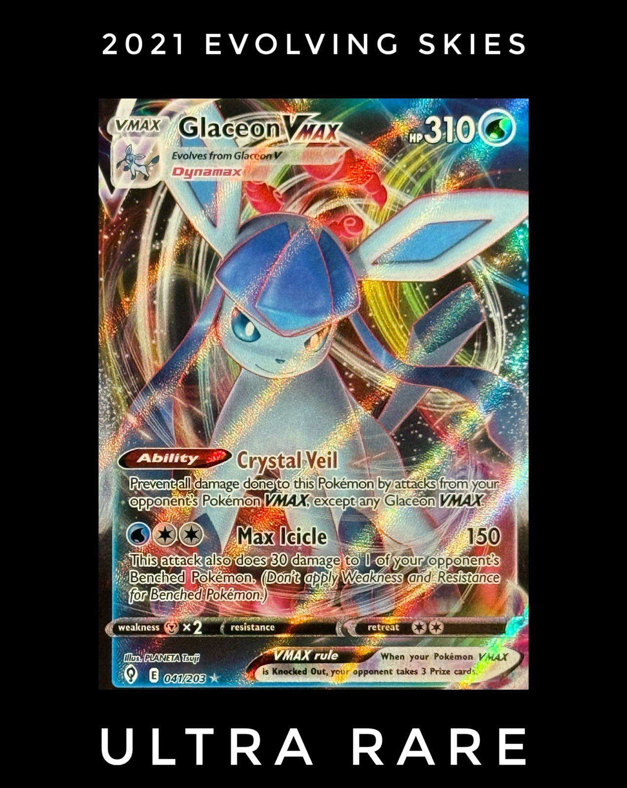 Glaceon VMax 2021 Pokemon Evolving Skies 041/203 Ultra Rare Full Art NM/M