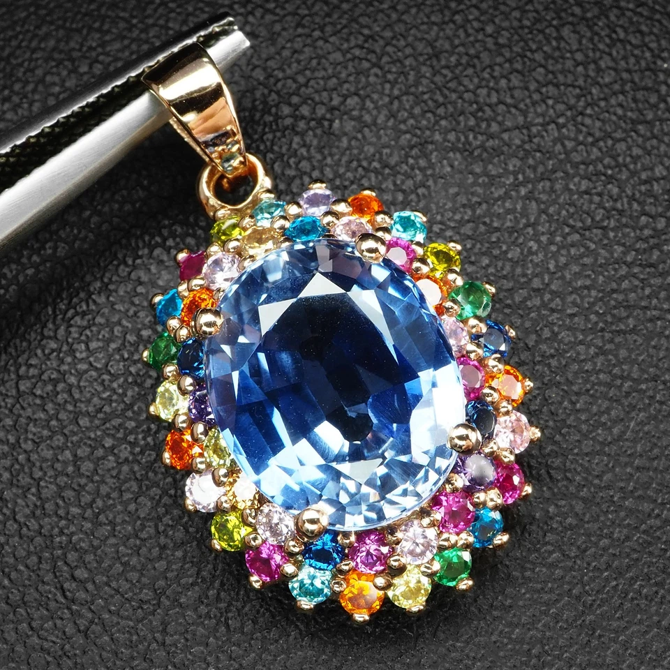 Colgantes clásicos hechos a mano de plata de ley 925 de 8,70 quilates de zafiro azul claro Foto 2 de 4