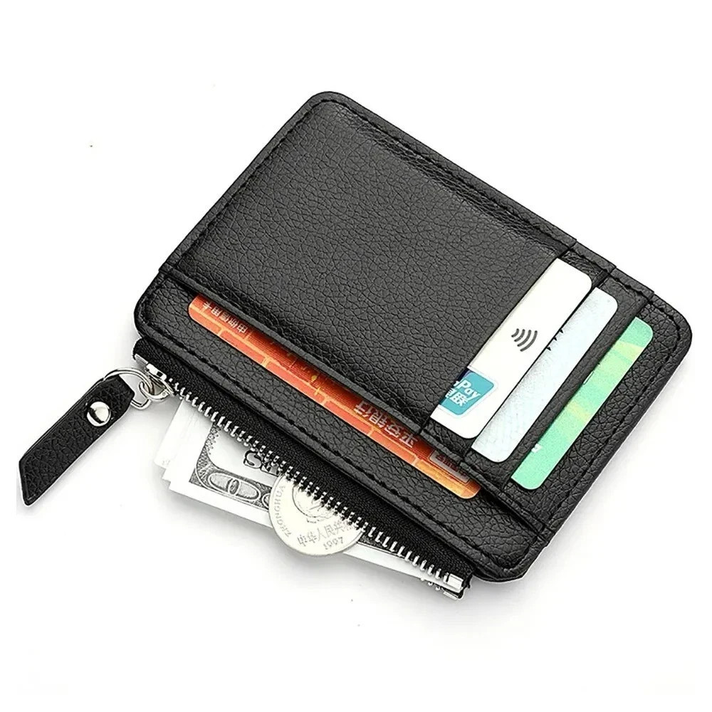 Cartera pequeña - Portatarjetas de crédito con cremallera para hombre - Almacenamiento de identificación y monedas