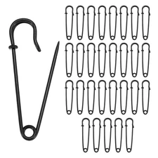 30-Pack Large Safety Pins, 2.8" Blanket Pin for Fashion/Clothes/Craft [Black]