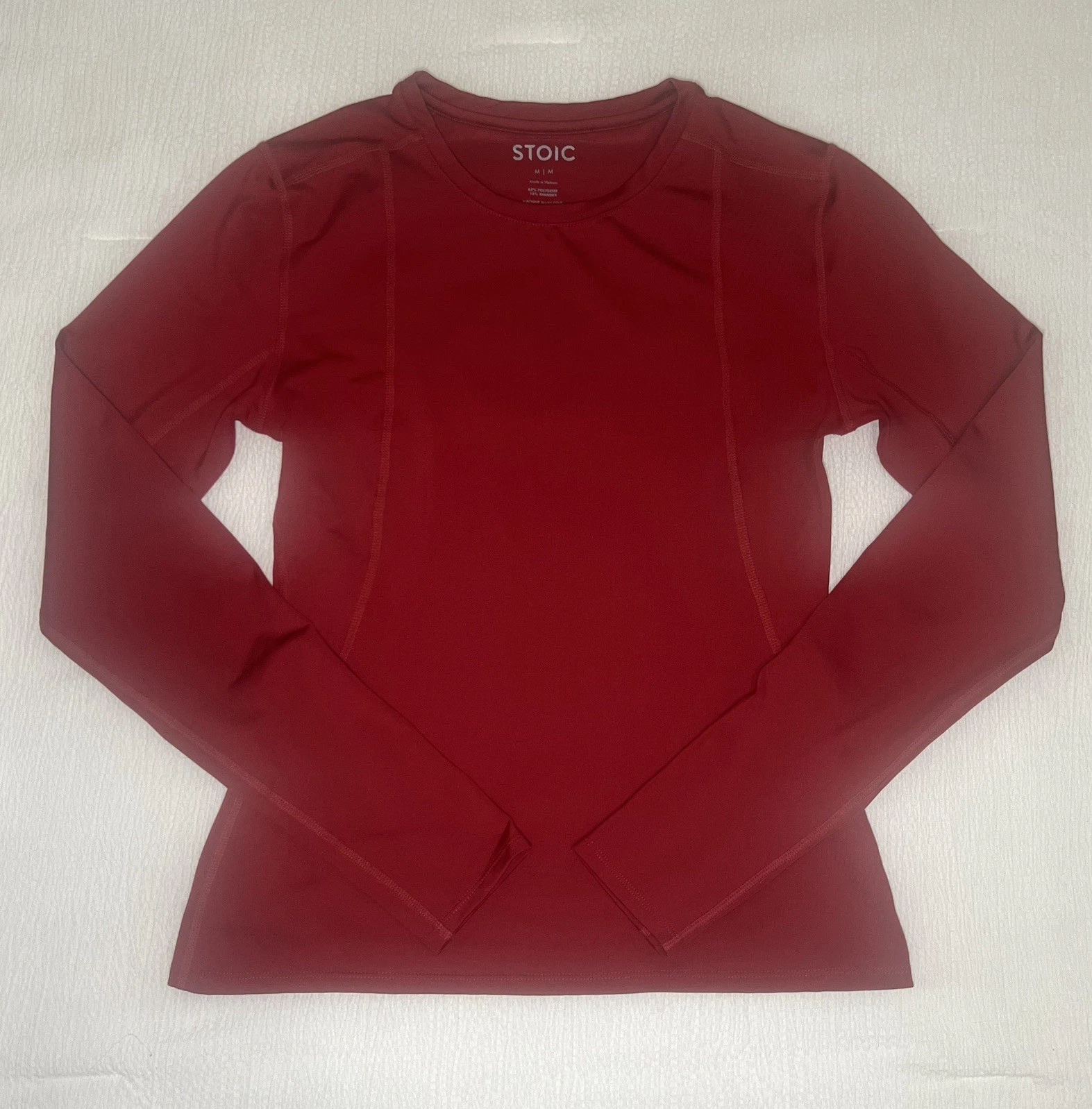 Stoic Womens M Red Base Layer Top Thumbhole Long Sleeve Hiking Athletic Workout