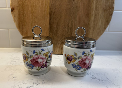 Set of 2 Bournemouth Floral Egg Coddlers w/ Lids Royal Worcester England
