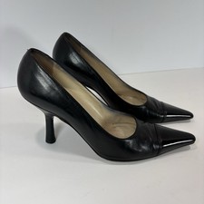 Vintage Chanel Classic Black Leather Cap Toe Kitten Pump Heel Sz 5/EU 35.5-Read