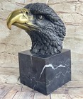 Americano Calva Patriótico Vuelo Águila Firmado Arte Bronce Mármol Escultura