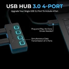 Sabrent  4 Port USB 3.0 Hub with Power Switches - Black NEW