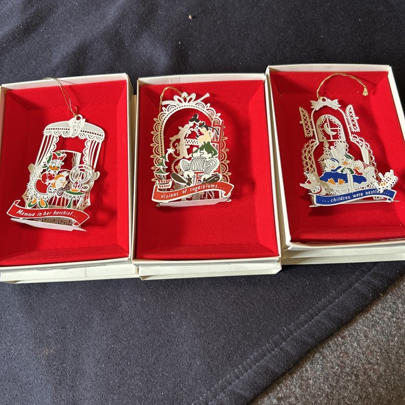 Set of 3 Vtg 1988 Metal Disney Collection Ornament The Night Before Christmas