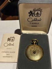 Colibri Quartz Swiss Made Vintage Pocket Watch Elk Engraved Gold Tone 17 Jewels