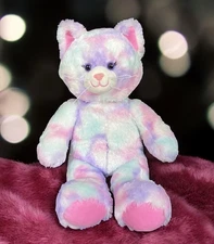 BUILD A BEAR Soft 17” Plush Stuffed Kitty Cat Pastel Rainbow Swirl Cotton Candy