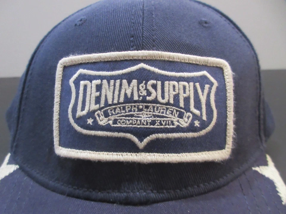 Ralph Lauren Polo Sombrero Gorra Correa Trasera Azul Blanco Denim y Suministro Parche Estrellas Para Hombres Foto 2 de 4