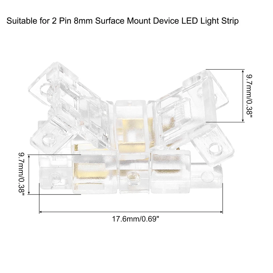 Conector de tira LED 20 piezas 2 pines 8 mm conectores LED sin soldadura para tiras de luces Foto 2 de 4